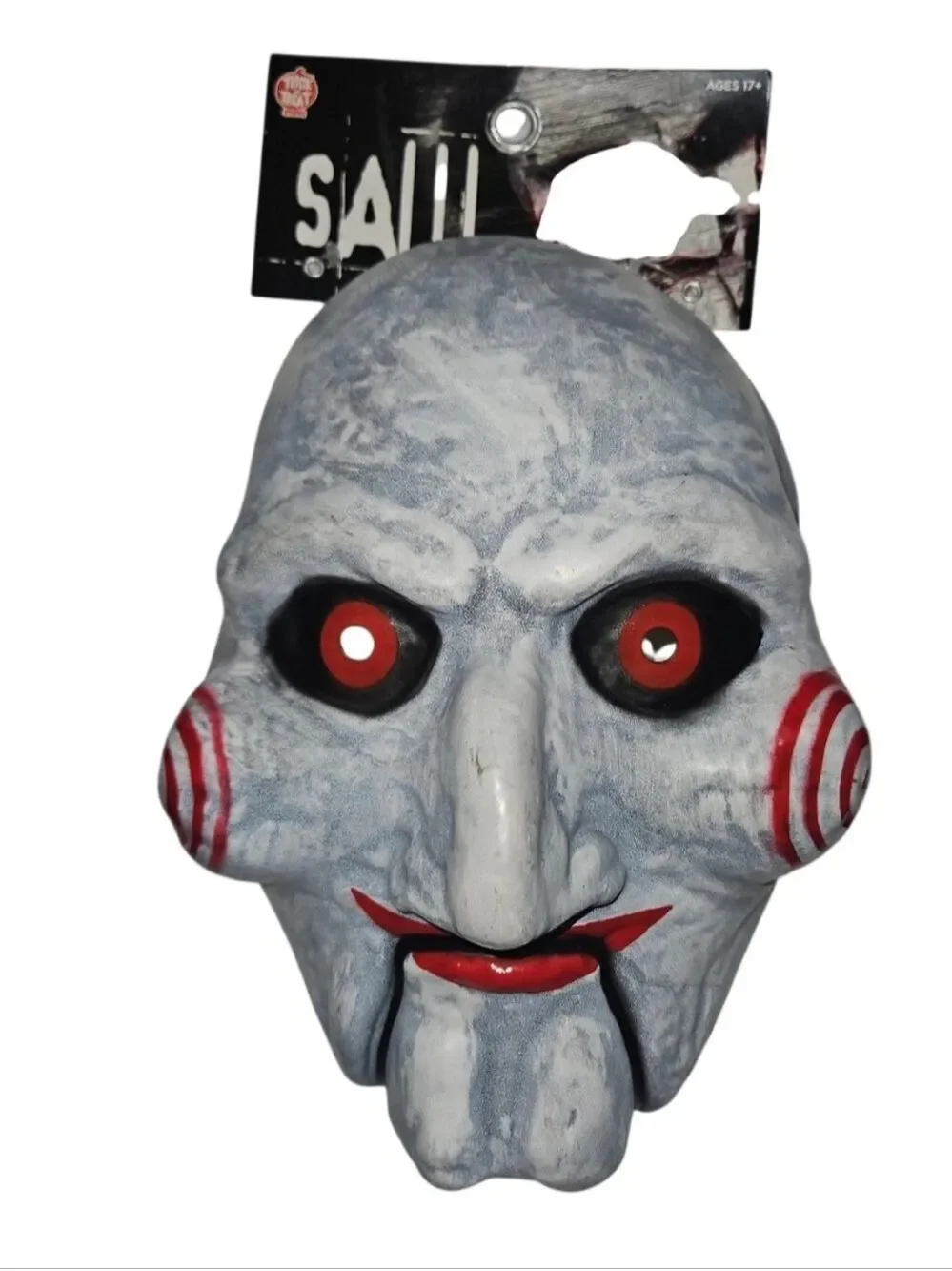 SAW Billy Puppet Vacuform Mask Red Eyes Horror Costume Trick or Treat Studios